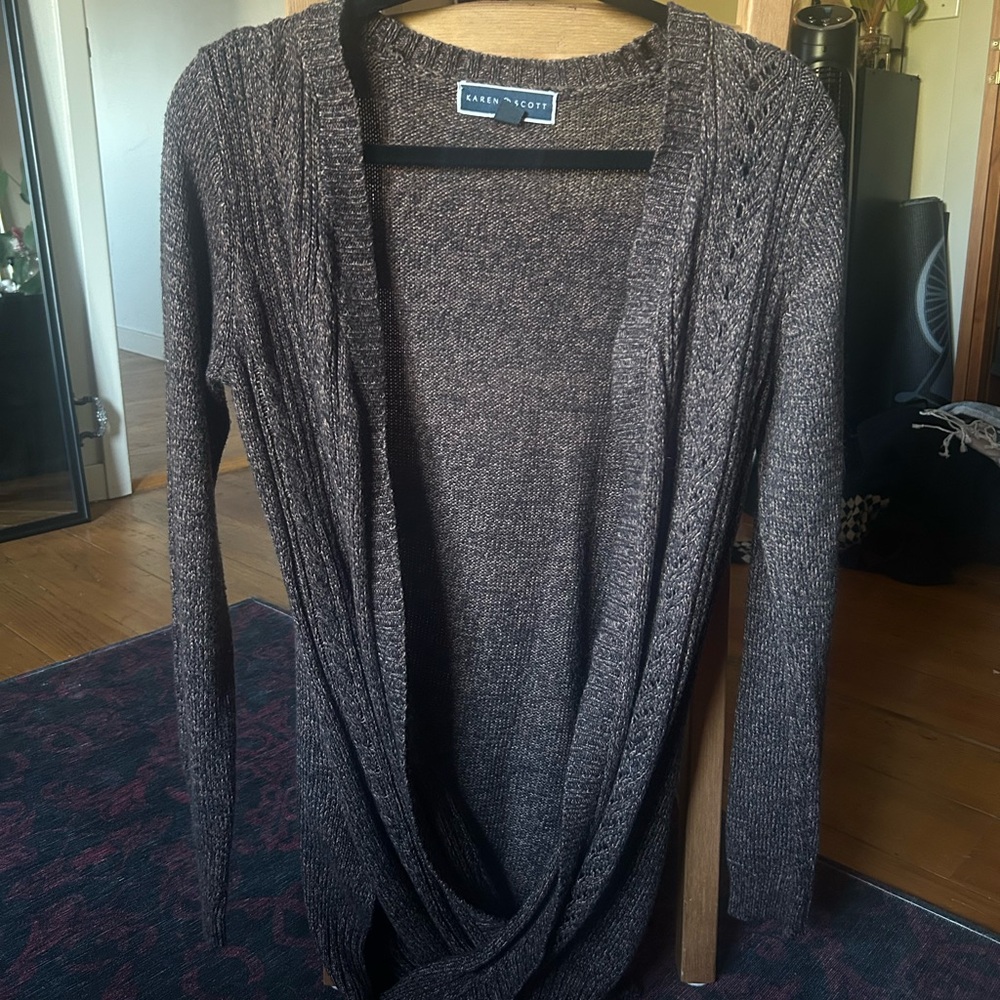 Karen Scott Dark Brown Knit Cardigan
